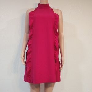 Ted BAKER LONDON Torriya Ruffle Pink Tunic Halter Shift Dress Size M